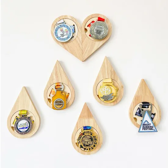 Water Drop Wooden Medal Stand Combination Heart-Shaped Medal Display Stand