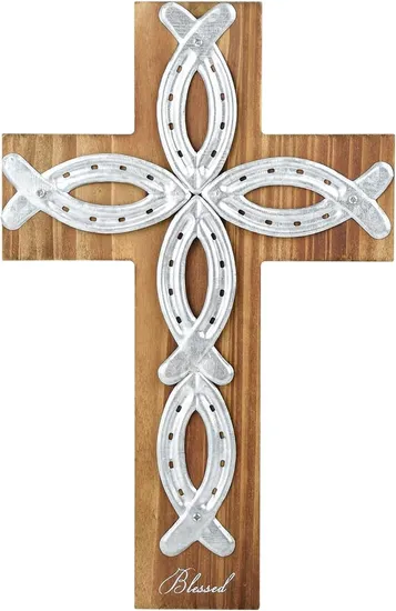 Wooden Hanging Crosses Baptism Cross with Unique Metal Cross Spiritual Religious Cross with Hook