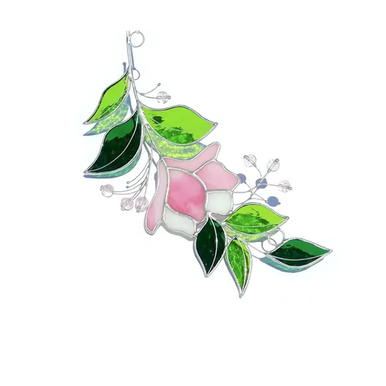 20cm 8inch Pink Flower Colored Glass Sun Catcher Cute Flower Rose Pendant Souvenir Wholesale