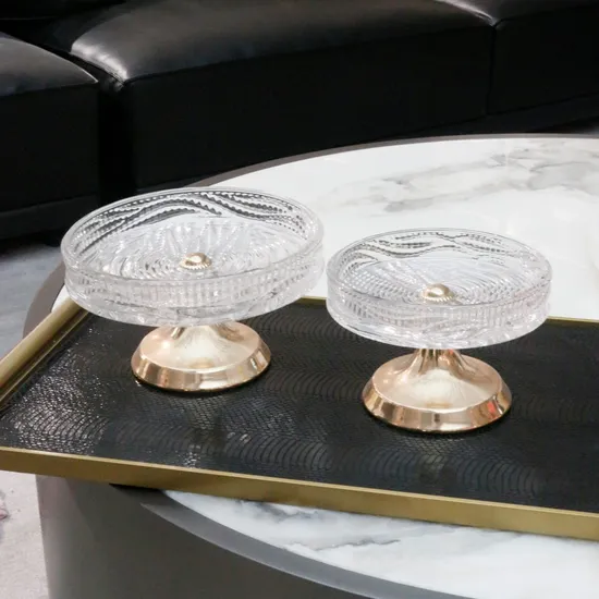 Luxury Metal Gold Decorative Fruit Plate Crystal Glass Fruit Plate Tray Decor