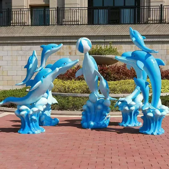 Life Size Customized Colorful White Blue Dolphin Sculpture Fiberglass Resin Submarine World Dolphin Decor for Ornaments