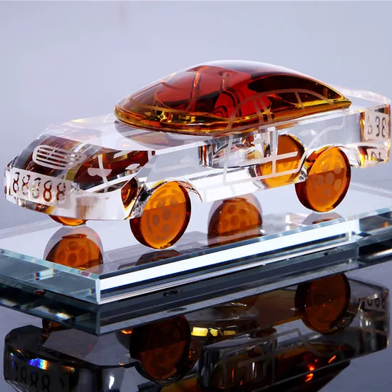 Business Gift Customized Engraved Crystal Glass Train Realistic Car Model for Clients