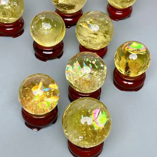 Natural Citrine Sphere Transparent Iridescent Crystal Ball for Feng Shui Energy Decor