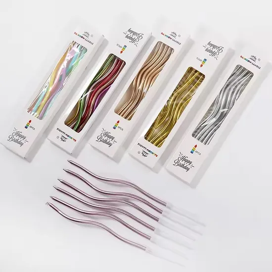 Twisted Spiral Birthday Cake Cup Candle Colorful Rainbow Curly Coil Tall Happy Birthday Cake Candles Gold-Plated Curve Candle