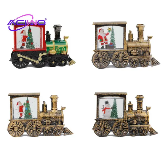New Christmas Decoration Ornament Santa Claus Filling Brush Gold Small Train Water Lantern Night Light Christmas Gift (50149)