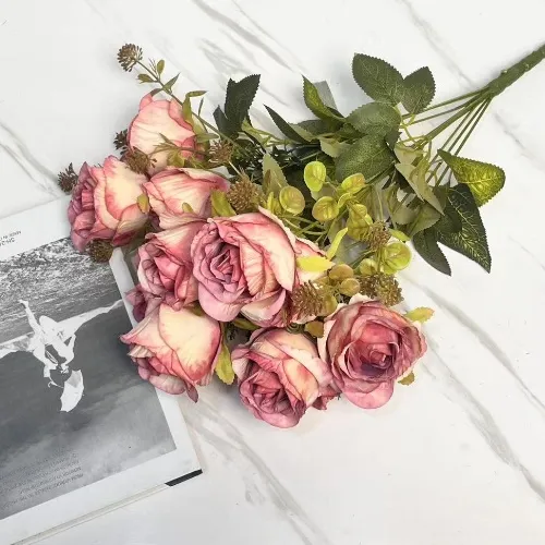 Bulgarian Rose Bouquet for Wedding Home Decoration From Factory Artificial Flower