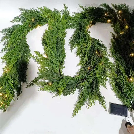 9FT LED Light Cypress Garland Plant Outdoor Hanging Cedar Artificial Rattan