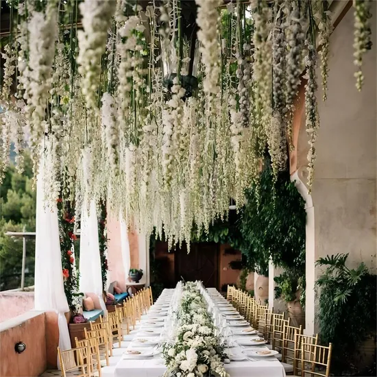 Wholesale Popular Artificial Flower Wisteria Hanging Flowers Silk Flower Hanging Faux Flower for Wedding Party Event Decoration