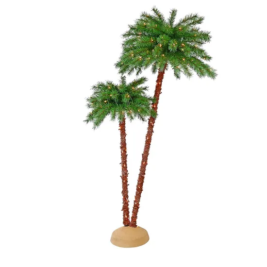 China Supplied Outdoor Plastic Hard Needle PVC PE Leaves Coconut Trees Popular Green Artificial LED Christmas Tree