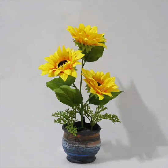 Hot Sale Sunflower Artificial Flower Silk Decorative Flower Bonsai for Table Decoration