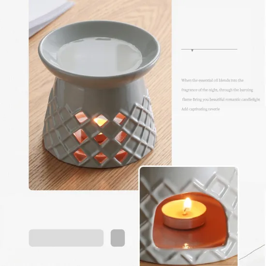 115ml Grey Color Checkered Pattern Ceramic Material Ceramic Tea Light Candle Holder