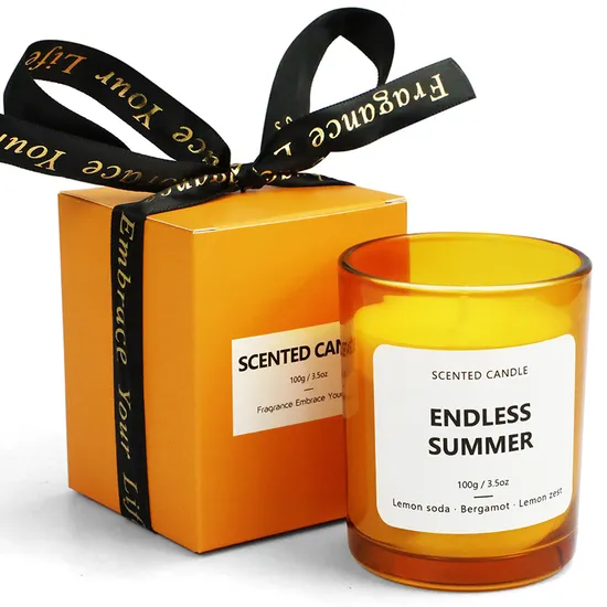 Custom Private Logo Luxury Amber Orange Glass Jar Candles Plant Soy Wax Scented Candles