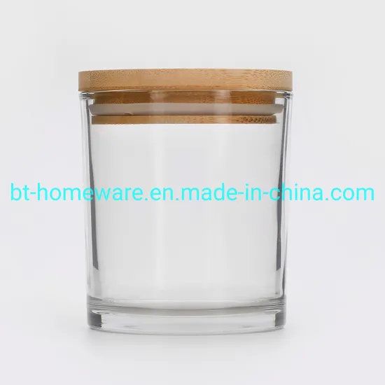 Wholesale 6oz 8oz 315ml Round Glass Candle Cup Glass Candle Bottle Glass Candle Container Glass Canlde Jar with Sealing Bamboo Lid for Candle Making