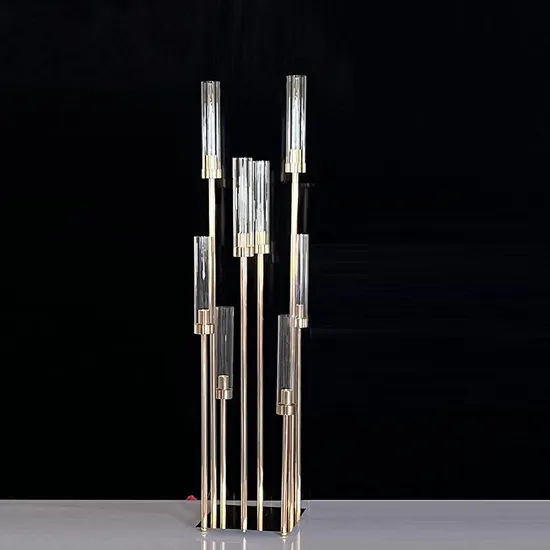 8 Head Acrylic Glass Antique Metal Candlestick Wedding Center Piece Gold Candelabra Centerpieces for Tables Floor Candle Holders