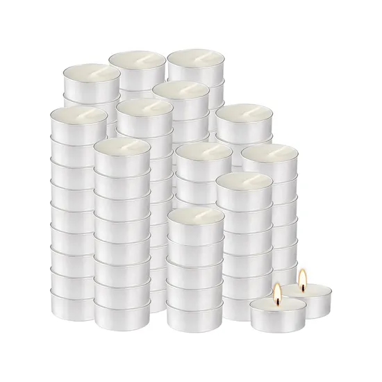 4 Hour Long Time Burning 100 Pack-White Tealight Candles, Smokeless Tea Light