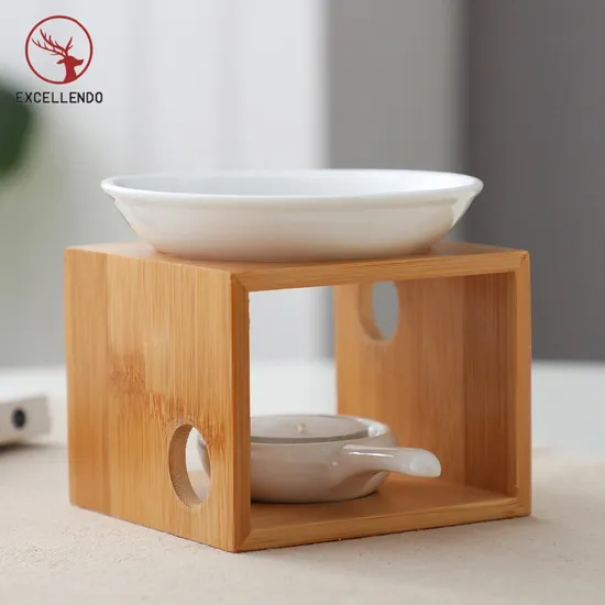 100ml Bamboo Double Circle Hold Essential Oil Burner with Candle