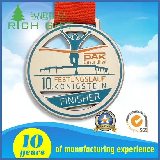 China Manufacturer Supply Custom Metal Marathon Running Sport Medal Souvenir Medallion No Minimum with Ribbon Lanyard