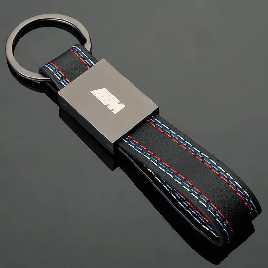 Wholesale Metal Luxury Car Accessories PU Leather Self Defense Products Logo Car Key Chain Holder for Amg M Sline