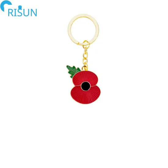 Customized Enamel England Britain Scotland Flag Remembrance Veteran′s Day Poppy Keychains Keyrings Pendant Custom Poppy Keychain
