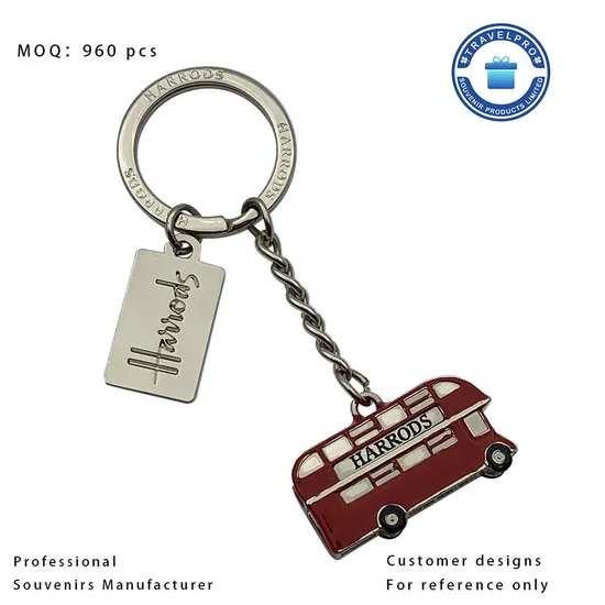 Factory Custom Gold Enamel Oxford Bus Style Souvenir Keychain with Creative Design