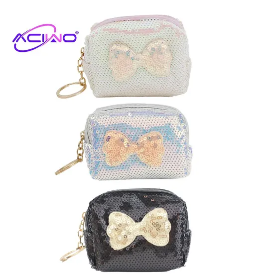 New Bowknot Cosmetic Storage Bag Glitter Keychain Small Bag Promotion Kids Gifts Mini Bag Purse (70169)