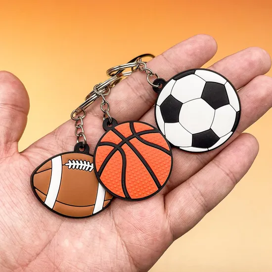 Factory Direct One Piece Custom 2D PVC Rubber Sport Keychain Basketball Key Chains Rings Football Soccer Keychains Wholesale in Bulk