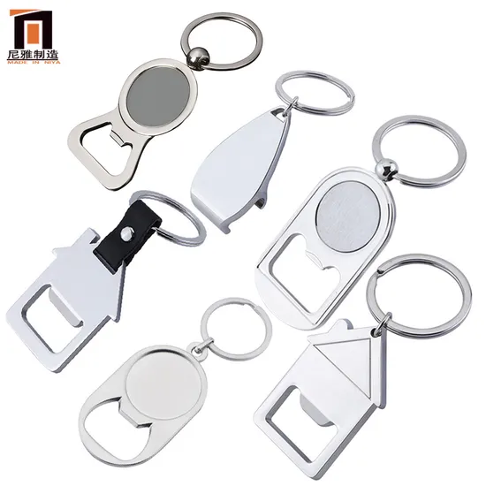 Wholesale Promotional Gifts Custom Printing Laser Logo House Shape Die-Casting Blank Sublimation Zinc Alloy Rotatable Wood Metal Beer Bottle Opener Keychain