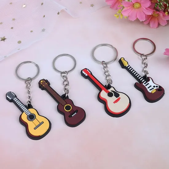 China Manufacturer PVC Rubber Custom Cute Music Guitar Bass Silicone Keychain