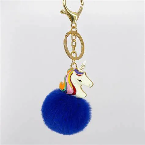 Cartoon Plush Keychain Toys Fashion Cute 5cm Ball Pompom Puff Key Chain Colorful Unicorn Plush Keyring Keychains Custom