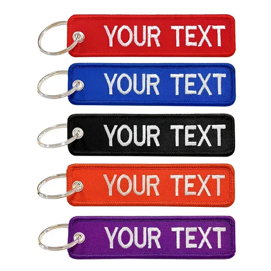 Premium Wholesale Custom Your Text Keychains with Personalized Fabric Labels Embroidery