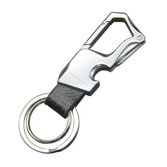 Custom Logo PU Leather Silver Zinc Alloy Metal Multi Functional Keyholder Keychain