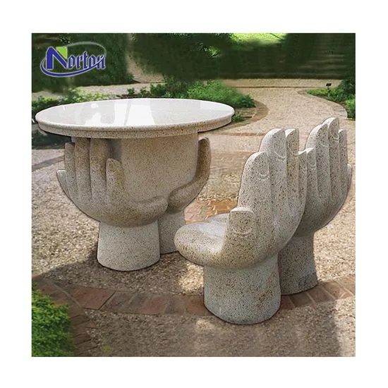 Modern Outdoor Garden Use Hand-Shaped Sculpture Marble Bench Round Stone Table and Chair Statue