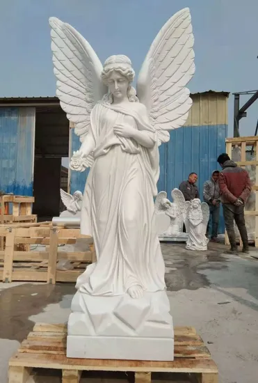 Garden Guardian Sculpture White Marble Statue Angel Square