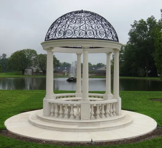 Custom Carving Stone Animal Plants and Lady Statue Wholesale Home Decoration Garden Marble Round Gazebo Sculpture Installed Metal Bronze Roof Outdoor Art Craft