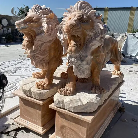 Gate Decorative Marble Lion Statue Natural Stone Entrance Pair of Marble Lions Sculpture for Sale