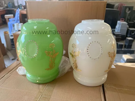 Cremation Urns for Cemetery Lotus Carved Green Jade