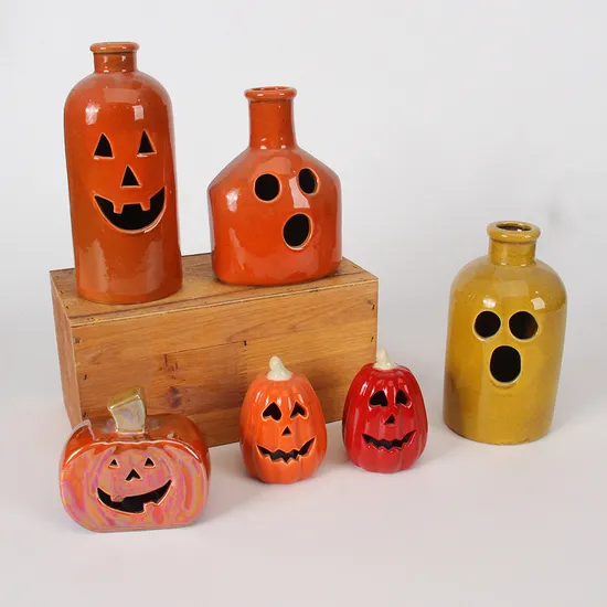 Custom Home Decor Gifts Halloween Harvest Festival Pumpkin Squirrel Mushroom Creative Ceramic Plating Statues