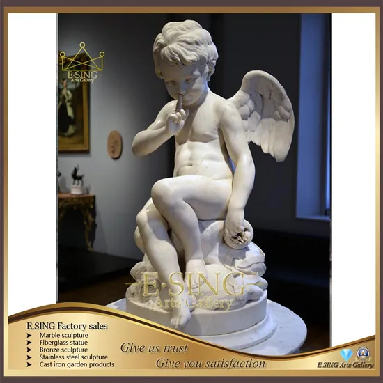 Factory Handmade Carving Outside Decoration Italy White Natural Marble Stone Angel Statue