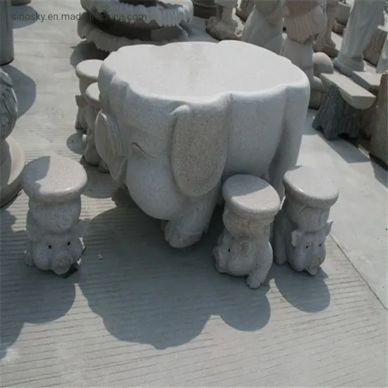 Granite Carving Round Table with Four Round Benches for Home &Garden Decoration