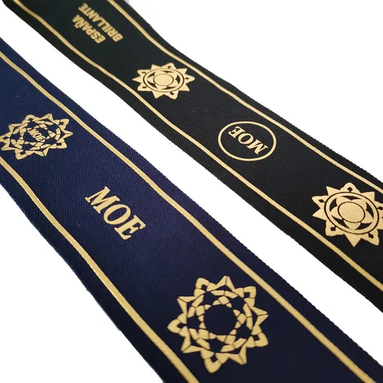 Custom OEM T/C Polyester-Cotton Ribbon 3D Puff Gold Foil Printed Ribbon