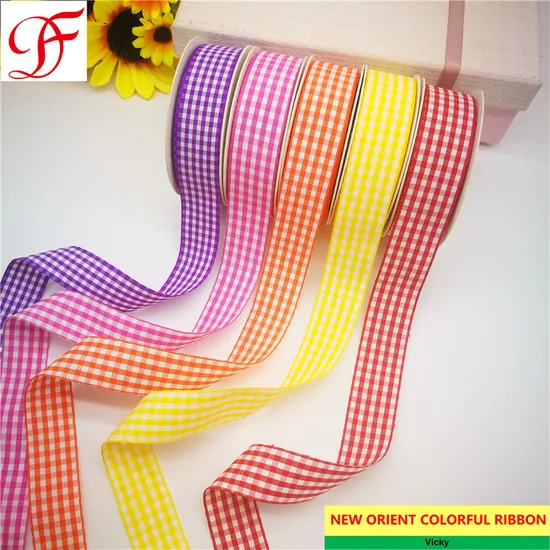 Gingham Ribbon Double/Single Face Satin Sheer Organza Taffeta Hemp Metallic Ribbon for Decoration/Bows/Xmas