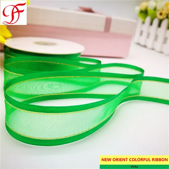 Satin Edge Organza Ribbon with Gold/Silver Metallic Grosgrain Taffeta Gingham for Decoration/Gift/Xmas Taft Szalagok Szaten Szalag
