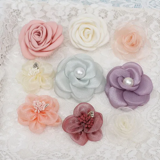 Artificial Crafts Handmade Satin Ribbon Organza Rose Flowers for Garment
