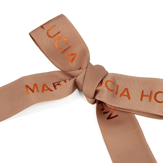 Custom Logo Smooth Soft Pink Gold Foil Polyester Satin Ribbon for Packaging