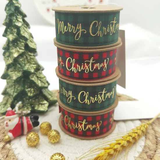 Elegant Christmas Ribbon with Golden Letter Print Design Gifts Wrapping