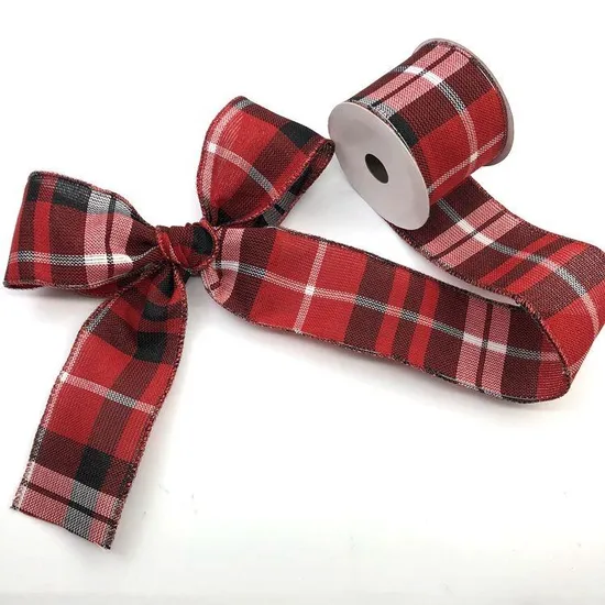 Christmas Bufflo Ribbon Wire Edged Burlap Ribbon Plaid Wired Ribbon for Crafts