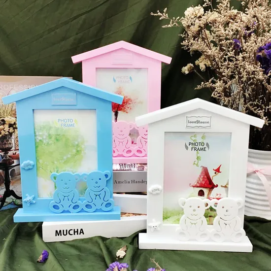 Factory Direct Sales Cheap Picture Frame Children′s Room Decorations Various Photos Frames Small House Table Tennis Bat Shape Baby Photo Frames
