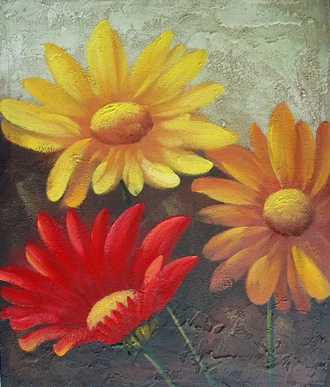 Wholesale Handmade Oil Painting with Colorful Chrysanthemum Canvas Art Paintings for Bedroom Decoration