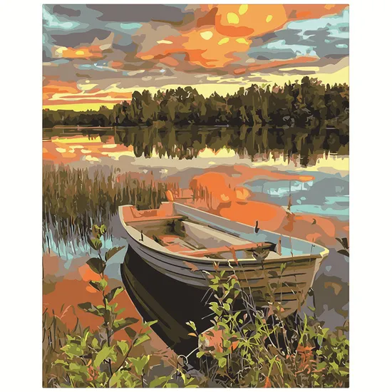 New Boat in River Landscape Canvas Oil Painting by Numbers