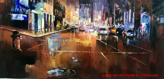 Handmade City in The Night Canvas Oil Painting for Wall Decor